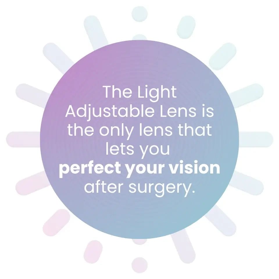 Close-up of the RxSight Light Adjustable Lens used in cataract surgery at Advanced Eye Care